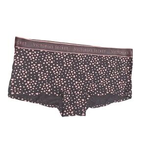 VICTORIAS SECRET LOGO SHORTIE BOYSHORT PANTY GRAY PINK HEARTS L-‎ NEW